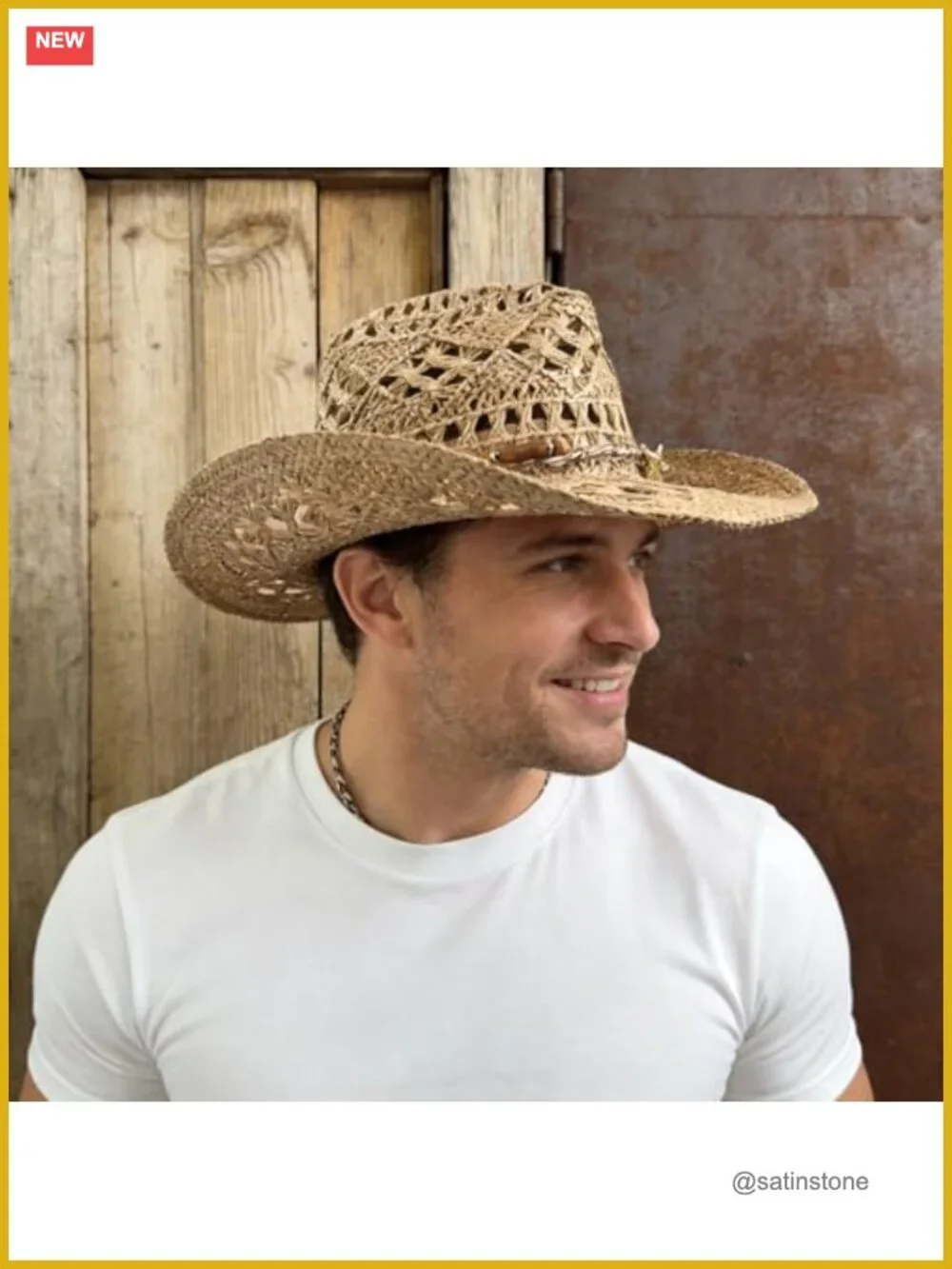 Straw Cowboy Hat with Interchangeable Bands, Wide Brim Sun Hat